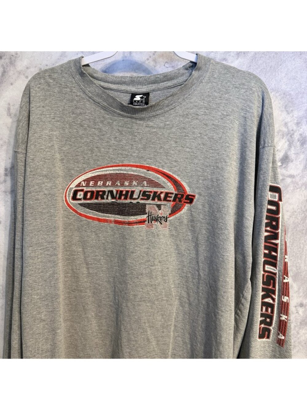 Vintage Nebraska Cornhuskers Starter T Shirt Mens Large Gray Long Sleeve Y2k